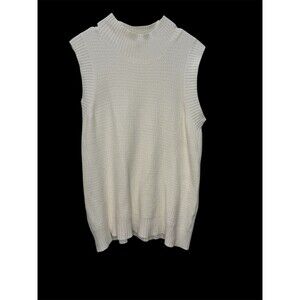 Cyrus Womens Sweater Vest Textured Cream Mock Neck Sleeveless Knit Top Large L